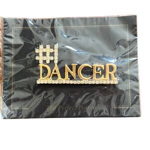 Goldtone #1 DANCER Pin Brooch New in Package Bling Rhinestones